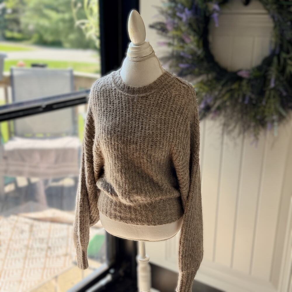 Pilcro Anthropologie Taupe Chunky Ribbed Knit Oversized Crewneck Sweater XS